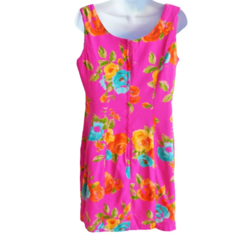 Vintage Moda Int'l Pink Floral Sheath Tank Dress Princess Zipper Back M - Picture 2 of 8